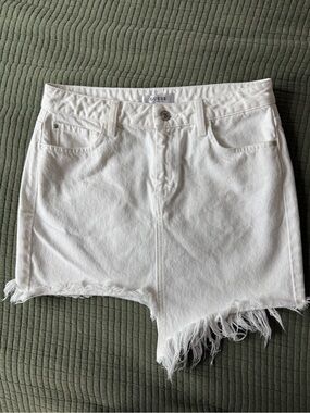 GUESS White Frayed Hem Denim Skirt